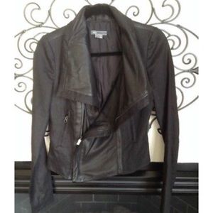 Vince. Leather & Linen Black Zip-Up Jacket. XS